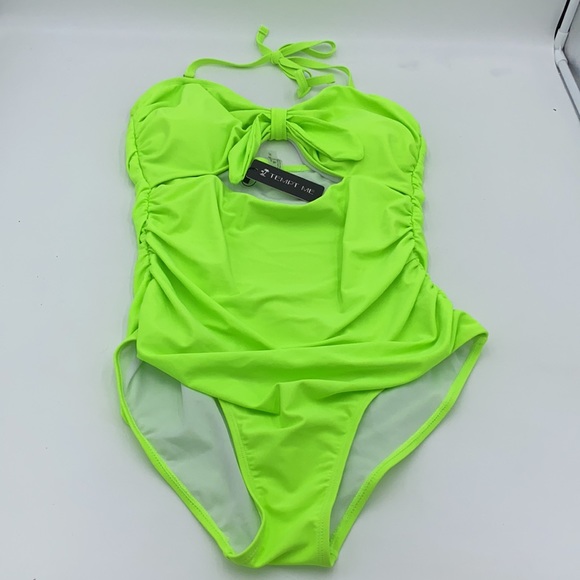 Tempt Me Women Sexy Cutout One Piece Tummy Control Halter Neon Swimsuit Size XL - Picture 9 of 12